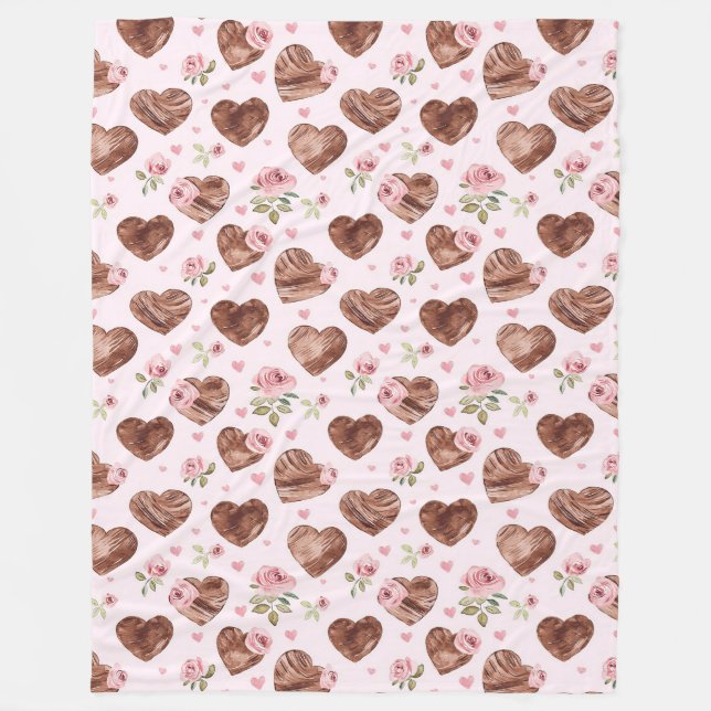 Couverture Polaire Coeurs Brown de l'Ouest Rose Floral (Devant)