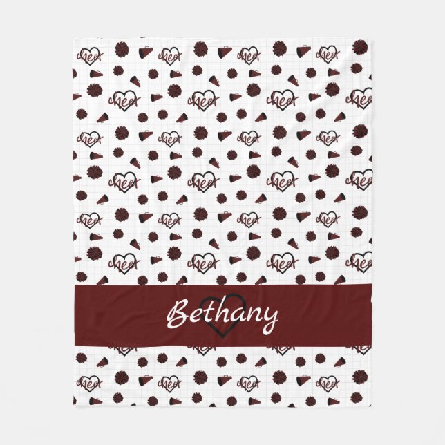 Couverture Polaire Coeurs Cheer Maroon, Pom Poms, Motif Mégaphone (Devant)
