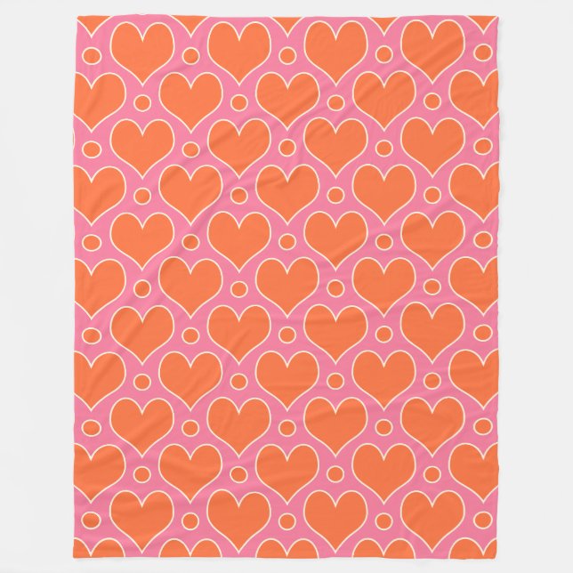 Couverture Polaire Coeurs d'amour et motif Pois en rose, orange (Devant)