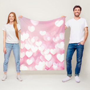 Couverture Polaire Coeurs de Bokeh rose