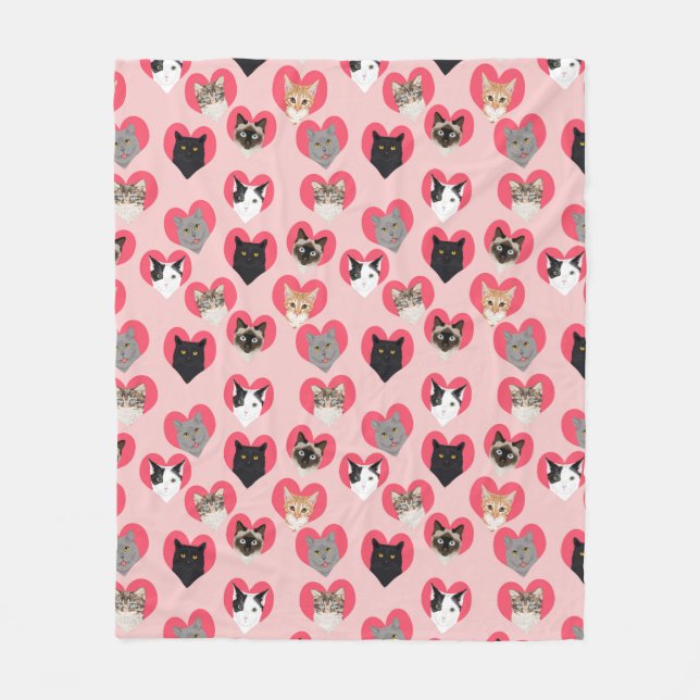Couverture Polaire Coeurs de chat - Chats d'amour, chats d'amour, cou (Devant)