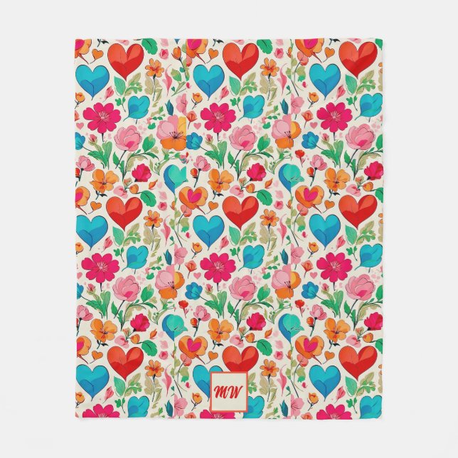 Couverture Polaire Coeurs de coquette Whimsical, et monogramme de fle (Devant)