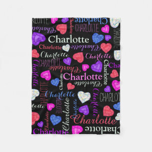 Couverture Polaire Coeurs de pierres précieuses nom personnalisé Ch