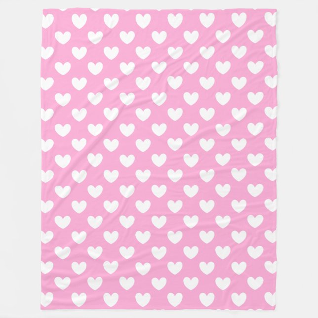 Couverture Polaire Coeurs de polka blanc sur Cotton Candy rose (Devant)
