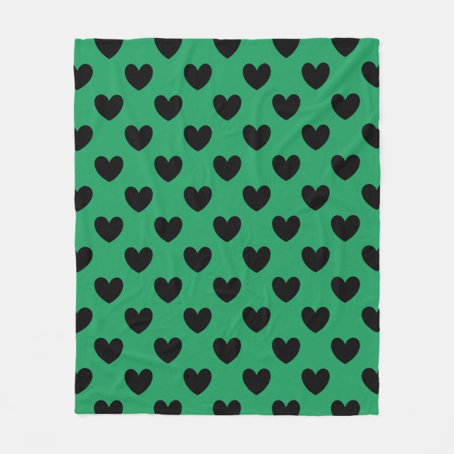 Couverture Polaire Coeurs de polka noir sur Kelly green (Devant)