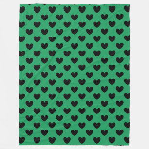 Couverture Polaire Coeurs de polka noir sur Kelly green