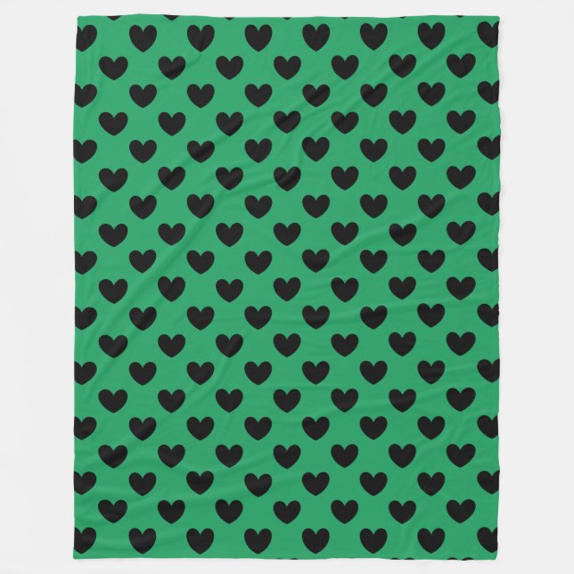 Couverture Polaire Coeurs de polka noir sur Kelly green (Devant)