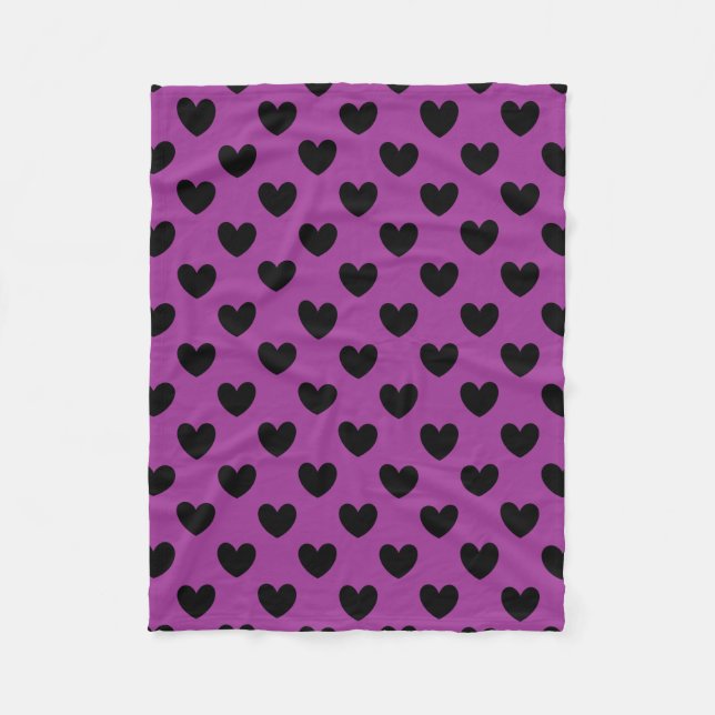 Couverture Polaire Coeurs de polka noir sur violet (Devant)