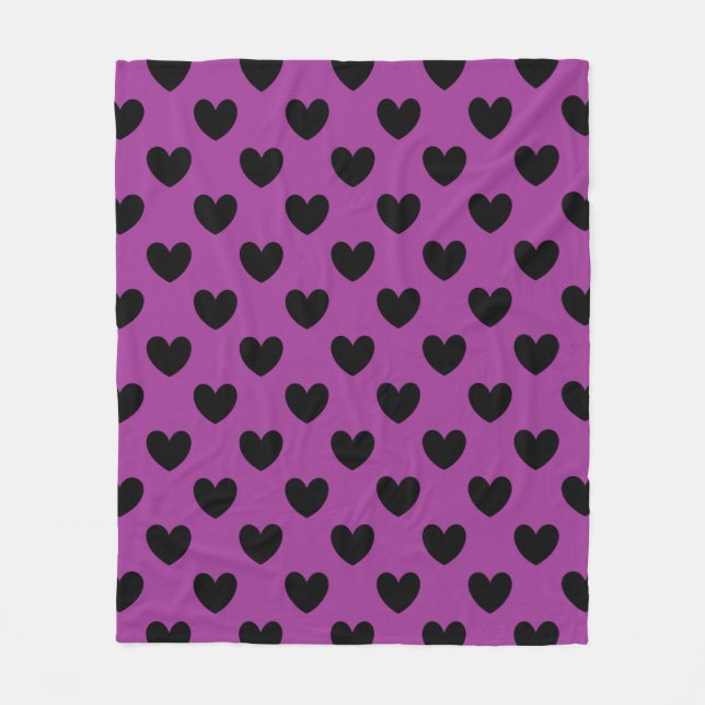 Couverture Polaire Coeurs de polka noir sur violet (Devant)