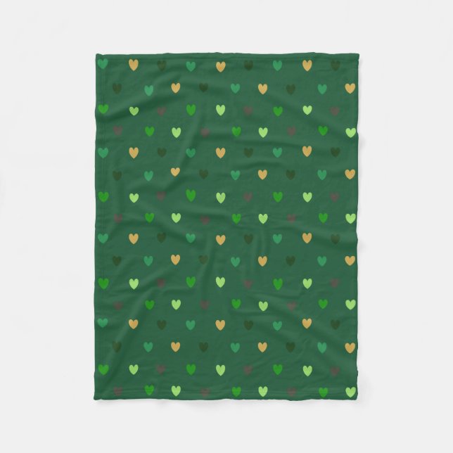 Couverture Polaire Coeurs de Polka sur vert de forêt (Devant)