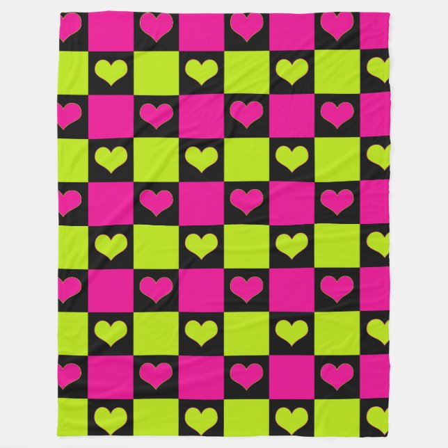 Couverture Polaire Coeurs de tableau de bord - Vert citron, rose chau (Devant)