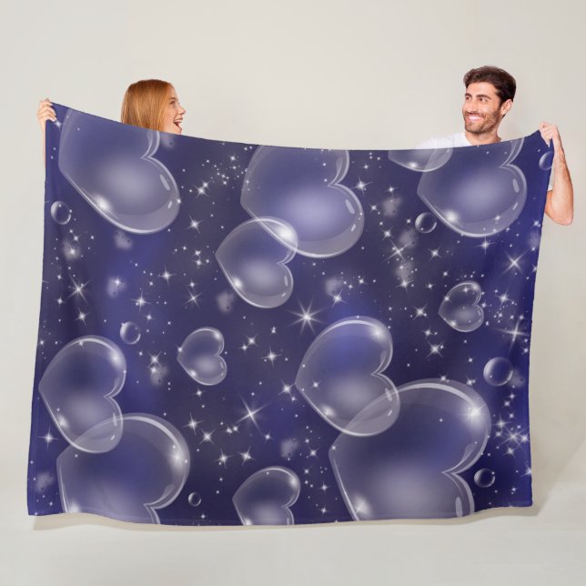 Couverture Polaire Cœurs en bulles bleues style fille mignonne des an (En situation)