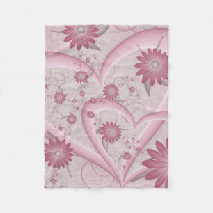 Couverture Polaire Cœurs et fleurs abstraits roses Amour Art fractal