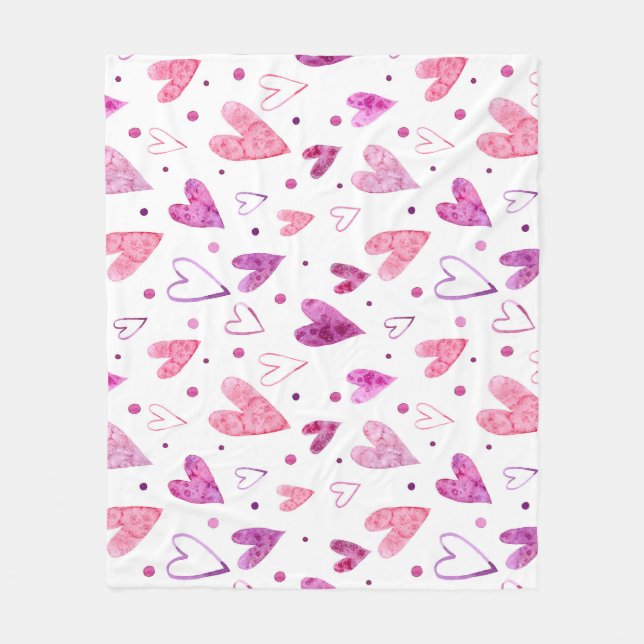 Couverture Polaire Coeurs et Pois roses : Plaisir romantique. (Devant)