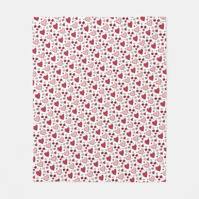 Couverture Polaire Cœurs et roses rouges et roses Art doodle (Devant)