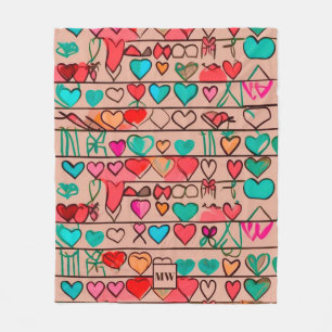 Couverture Polaire Coeurs et rubans colorés ressemblant à des croquis