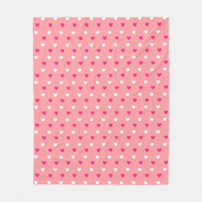 Couverture Polaire Coeurs magenta rouge et blanc sur corail rose (Devant)
