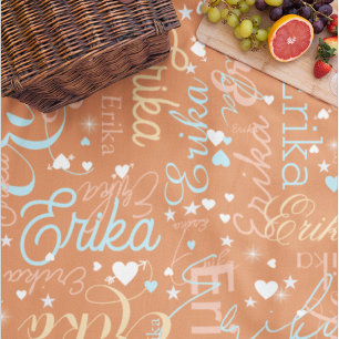 Couverture Polaire Coeurs mignons et étoiles avec nom sur Apricot ten