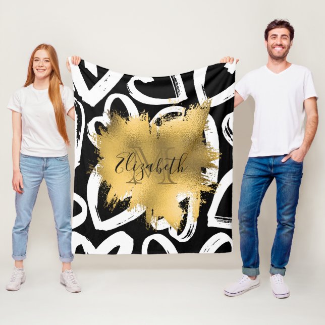 Couverture Polaire Coeurs Motif et Golden Foil (En situation)