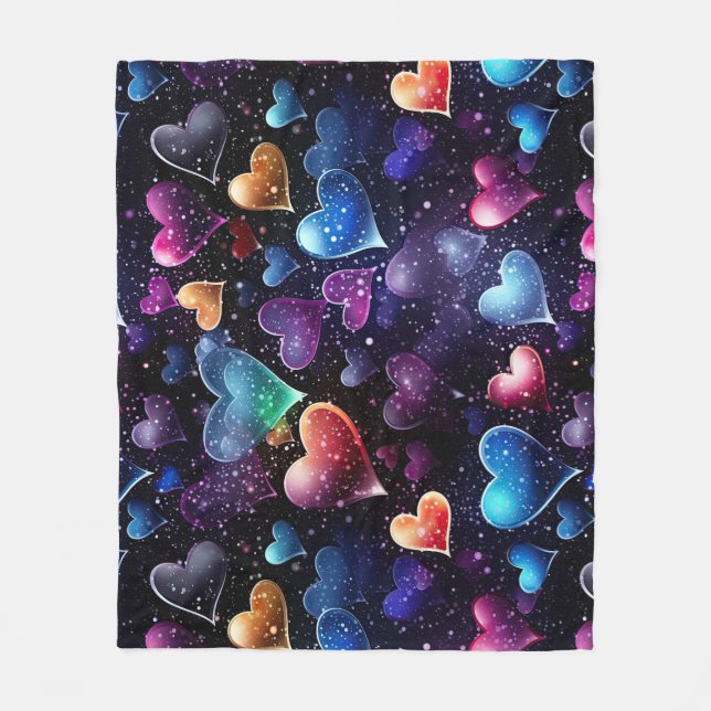 Couverture Polaire Coeurs multicolores (Devant)