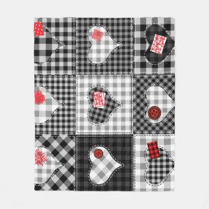 Couverture Polaire Coeurs Noir Blanc Patchwork Sans Couleur.