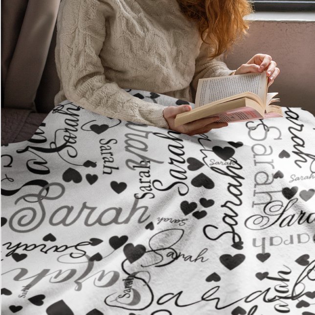 Couverture Polaire Coeurs noirs Nom personnalisé Partout répliqué (Créateur téléchargé)