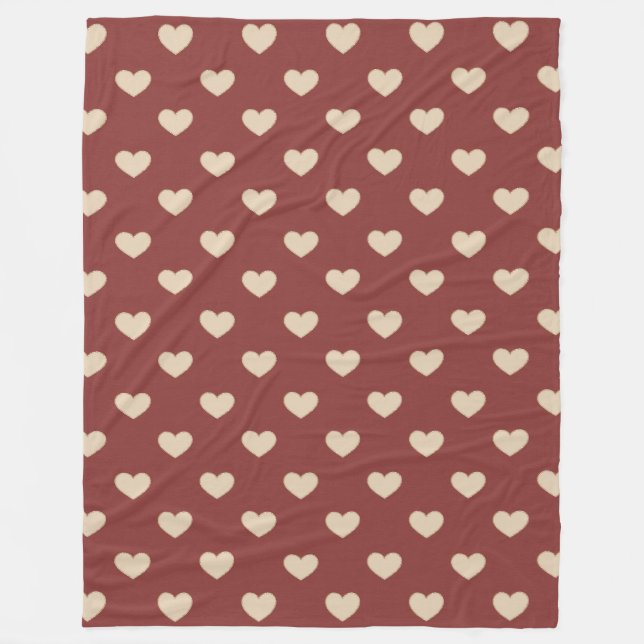 Couverture Polaire Cœurs Pailletés Crème Rouge Or  (Devant)