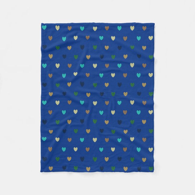 Couverture Polaire Cœurs polka aux tons de bleu paon (Devant)