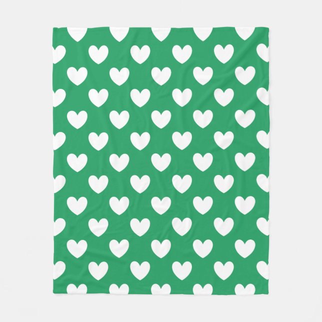 Couverture Polaire Coeurs polka blanc sur Kelly green (Devant)