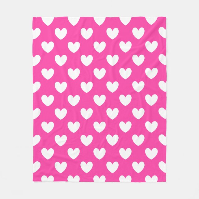 Couverture Polaire Coeurs polka blanc sur rose fuchsia (Devant)