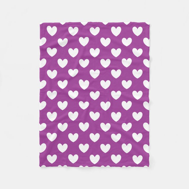 Couverture Polaire Coeurs polka blanc sur violet (Devant)