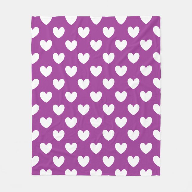 Couverture Polaire Coeurs polka blanc sur violet (Devant)