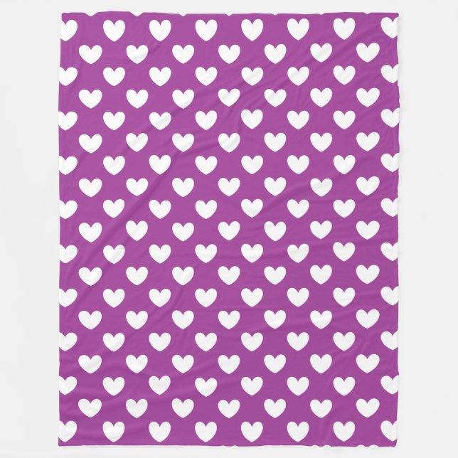 Couverture Polaire Coeurs polka blanc sur violet (Devant)