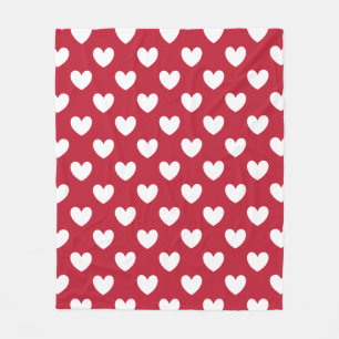Couverture Polaire Coeurs polka blancs et rouges