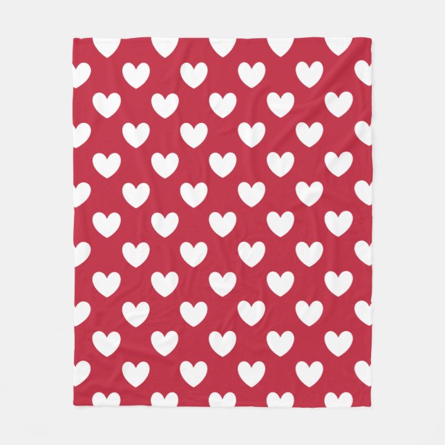 Couverture Polaire Coeurs polka blancs et rouges (Devant)