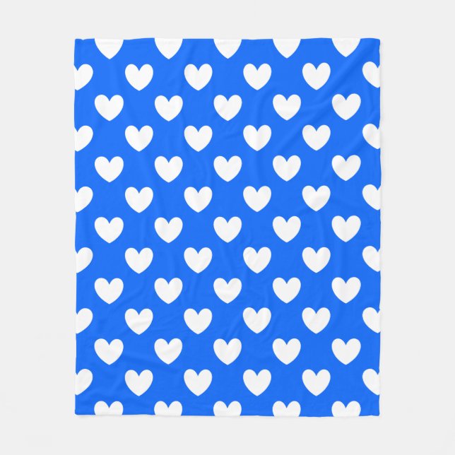 Couverture Polaire Coeurs polka blancs sur bleu (Devant)
