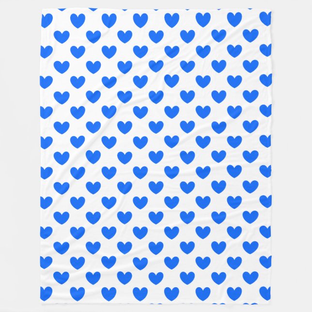 Couverture Polaire Coeurs polka bleu sur blanc (Devant)