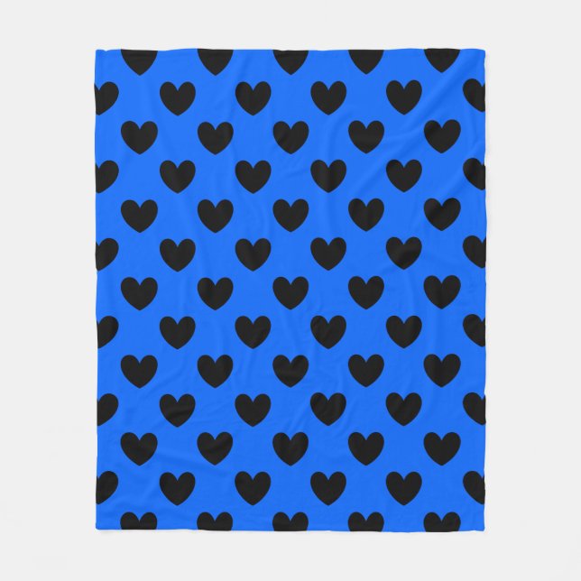 Couverture Polaire Coeurs polka noirs sur bleu (Devant)