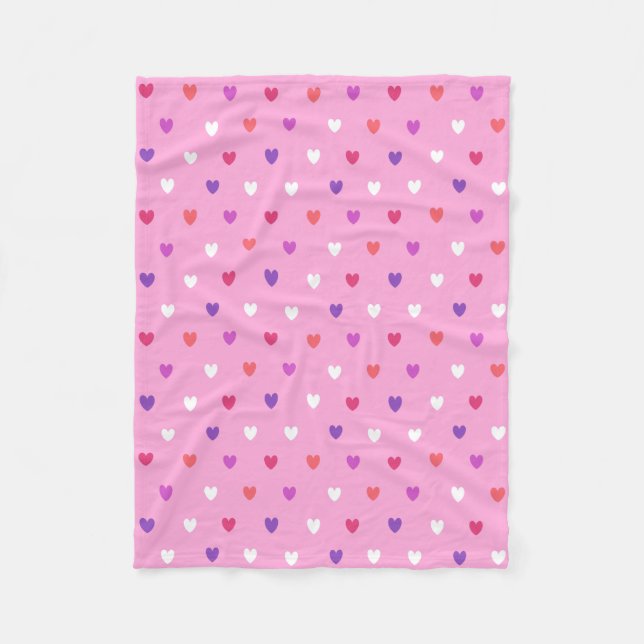 Couverture Polaire Coeurs polka rose (Devant)
