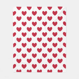 Couverture Polaire Coeurs polka rouge sur blanc