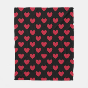 Couverture Polaire Coeurs polka rouge sur noir