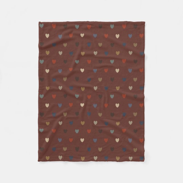 Couverture Polaire Coeurs Polka sur kilim brown (Devant)