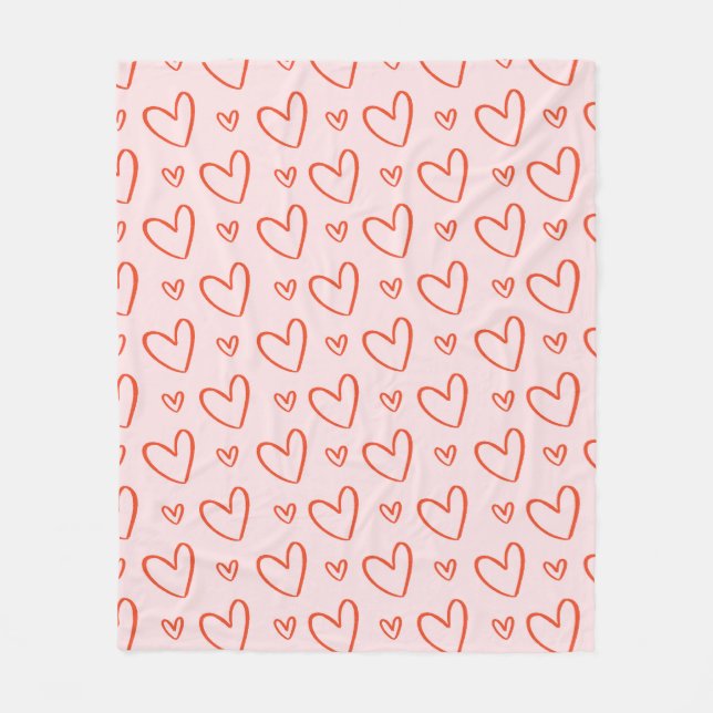 Couverture Polaire Coeurs preppy en rose et rouge (Devant)