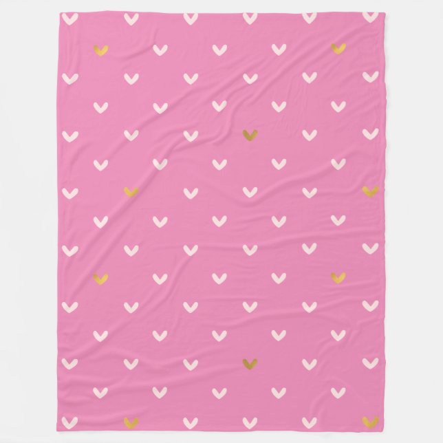 Couverture Polaire Coeurs rose Fille Or (Devant)