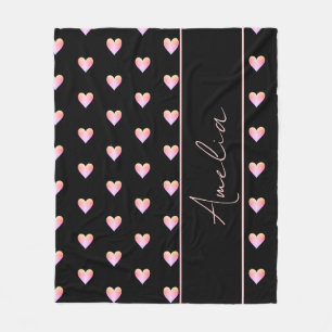 Couverture Polaire Coeurs roses noirs modernes Personnalisés