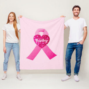 Couverture Polaire Coeurs roses personnalisés Ribbon Cancer du sein