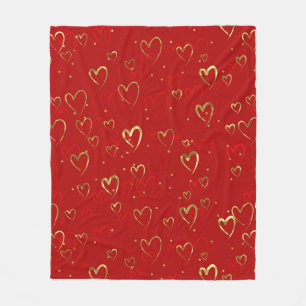 Couverture Polaire Coeurs rouge et or sur le Motif rouge de Valentine