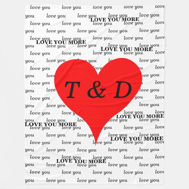 Couverture Polaire Cœurs rouges amour vous amour vous plus Monogramme (Devant)