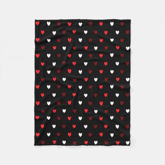 Couverture Polaire Cœurs rouges et blancs sur fond noir (Devant)