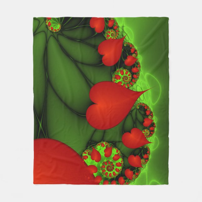 Couverture Polaire Coeurs rouges Lime vert Moderne Art Abstrait fract (Devant)